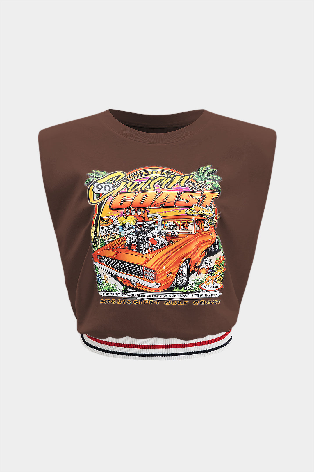 T-shirt sans manches à col rond imprimé voiture