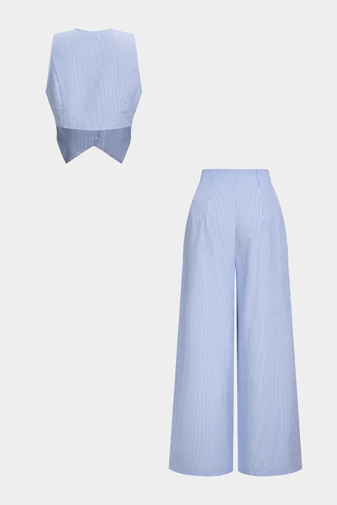 Striped Deep V-Neck Button Vest And High Waist Wide-Leg Pants Set