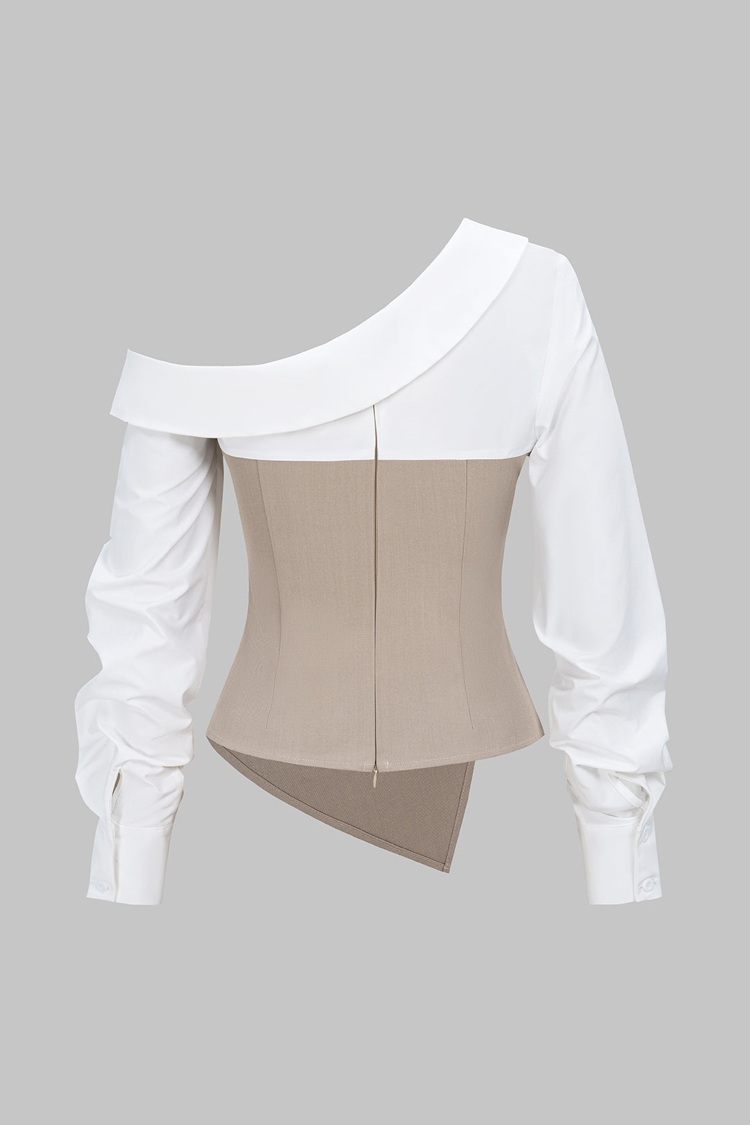 One Shoulder Metallic Decor Zipper Asymmetrical Long-Sleeve Shirt