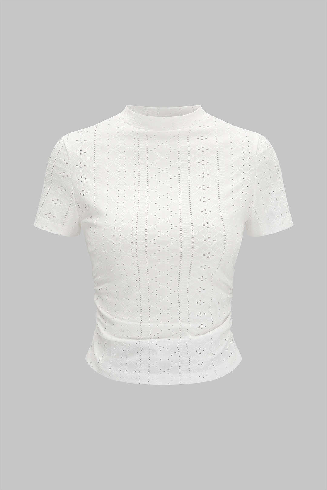T-shirt col rond ajouré à manches courtes