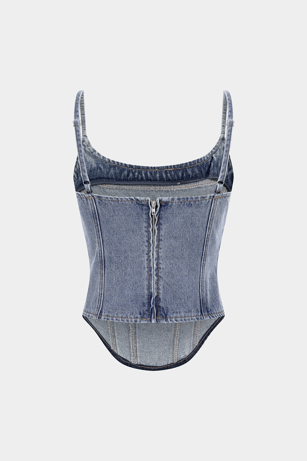 Jeansstoff Rundhals Nahtdetail Reißverschluss-Oberteil