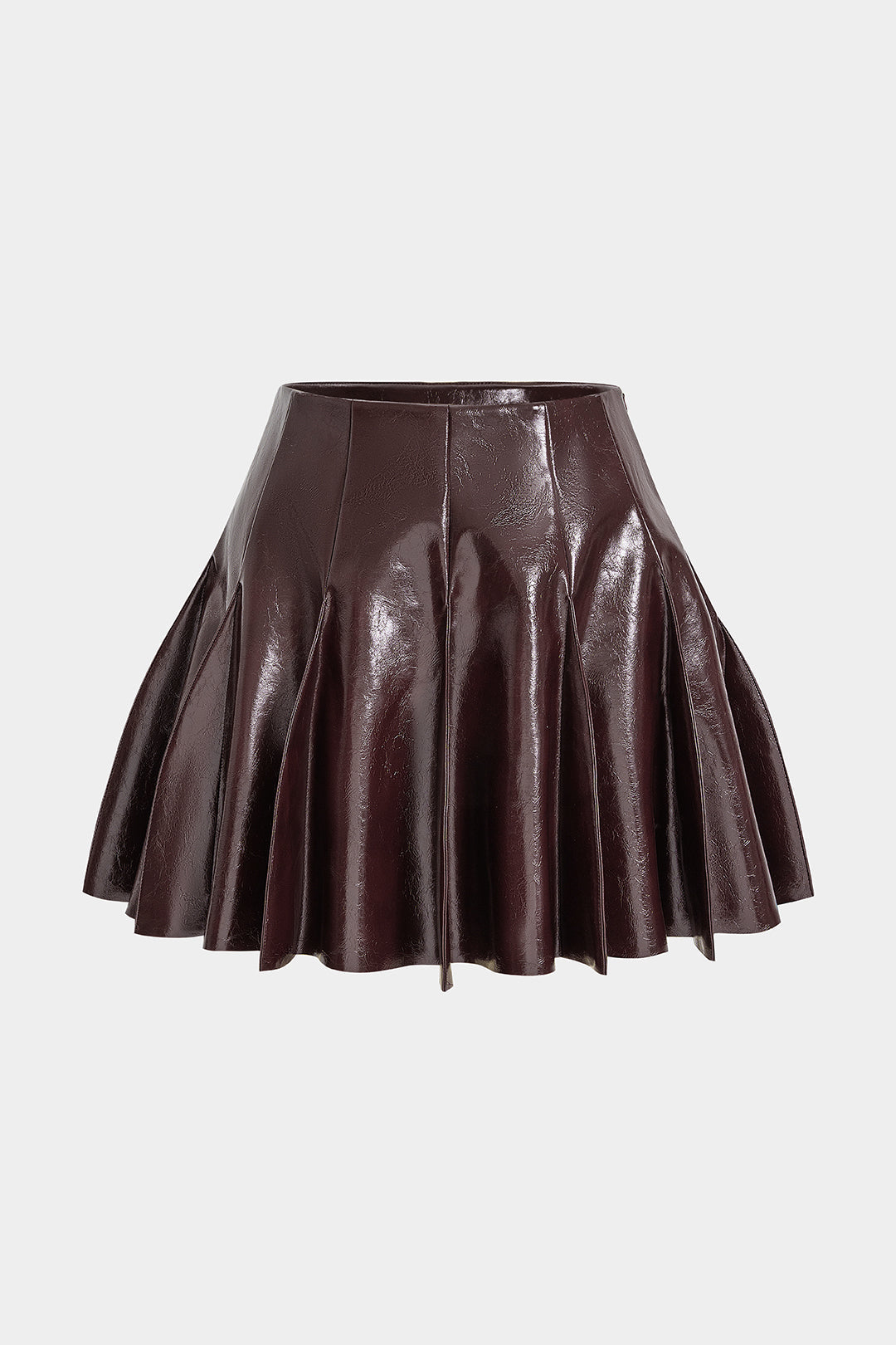 Faux Leather Pleated Stitching Detail Skirt