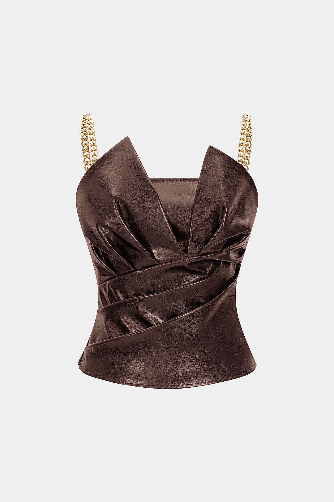 Faux Leather Metallic Chain Ruched Cami Top