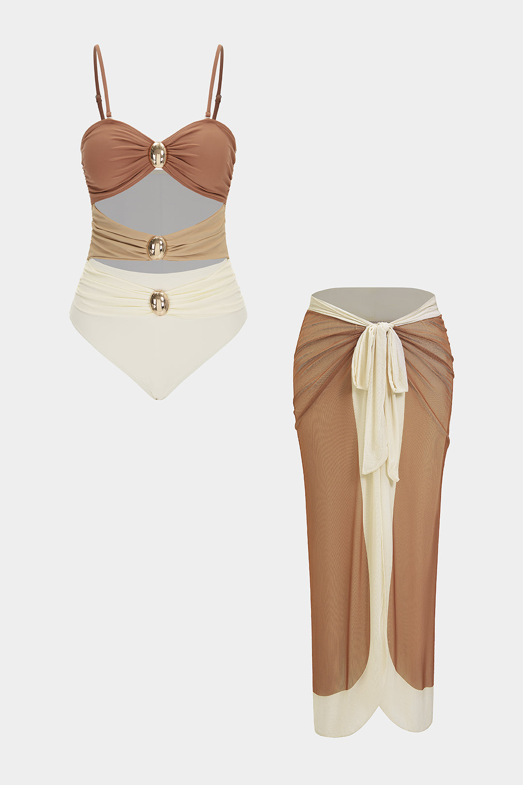 Contrast Print Cut Out Tie-Up Bikini Set