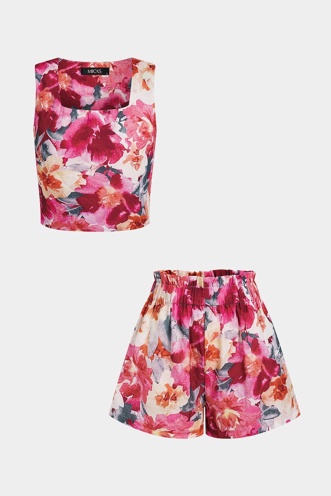 Blumenmuster Square Neck Tank Top und Wide Leg Shorts Set
