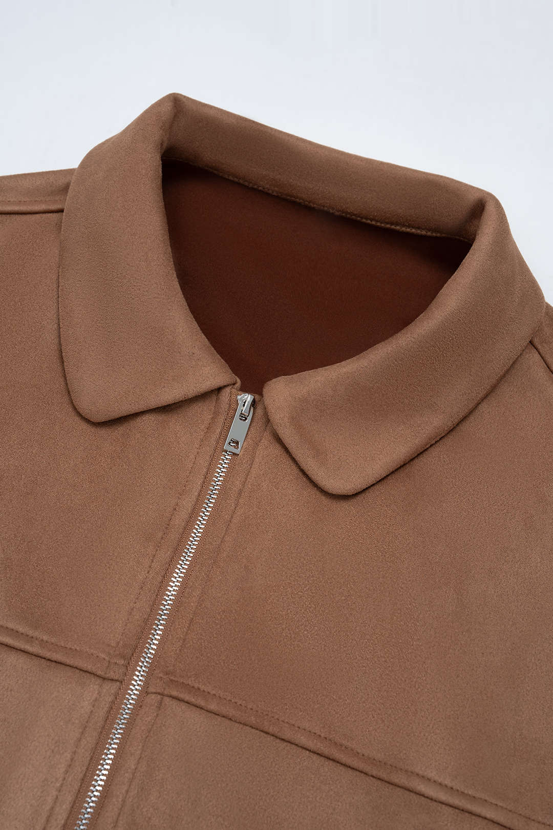 Suede Lapel Collar Zipper Pocket Jacket