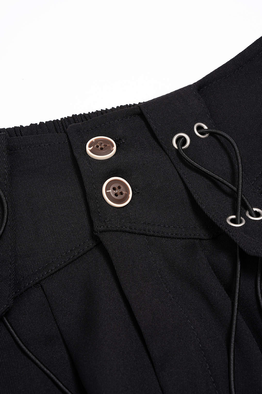 Solid Shirred Waistband Button Pants