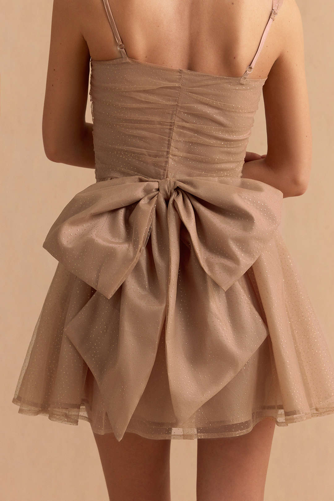 Chiffon-Patchwork Schleife Schmetterling Gerafftes Ärmelloses Mini-Kleid