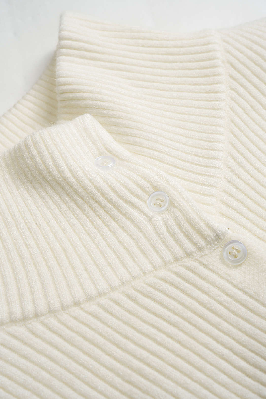 Knit Stand Collar Irregular Button Long-Sleeve Top