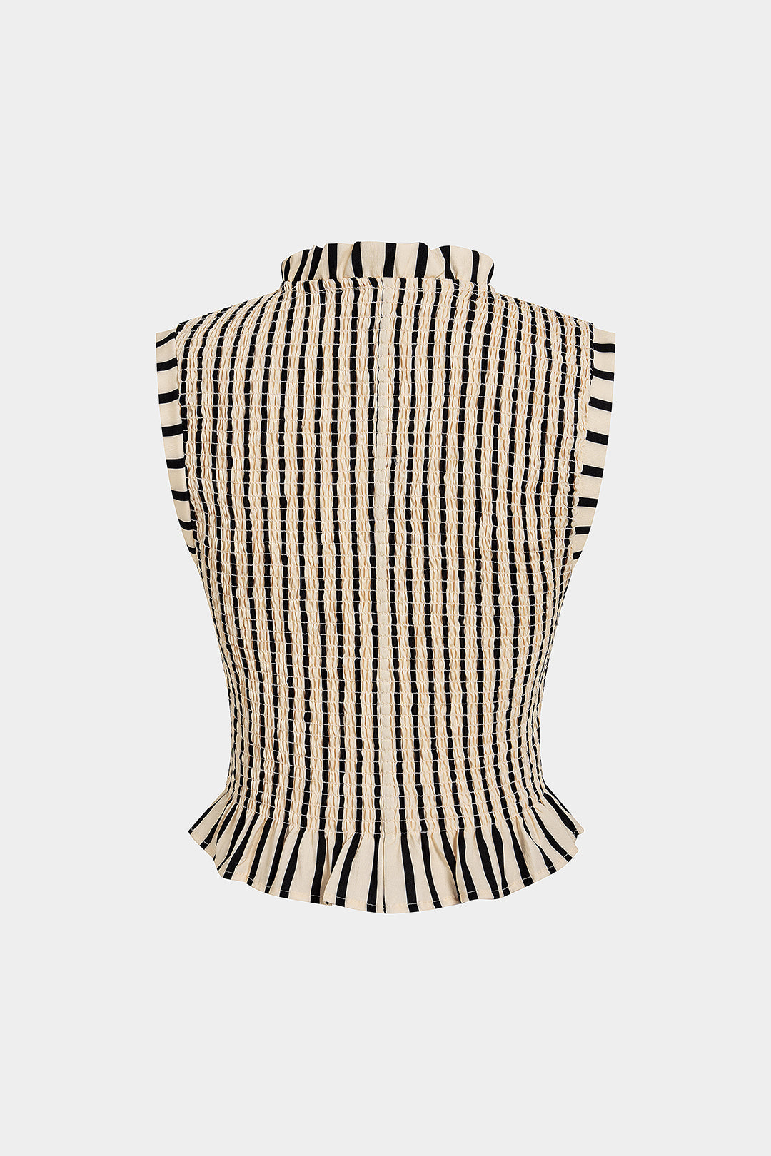Stripes Print Shirred Round Neck Tie-Up Tank Top