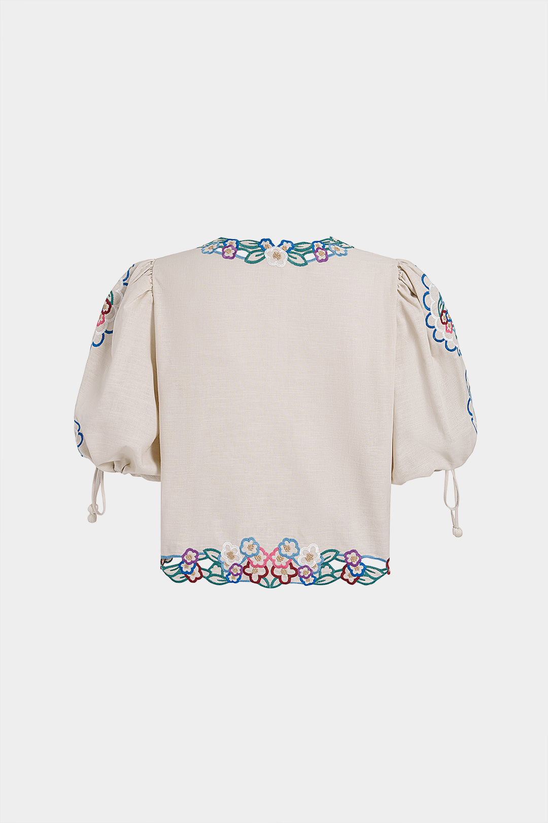 Chemisier à manches courtes en broderie à col en V imprimé floral avec découpes et liens à nouer