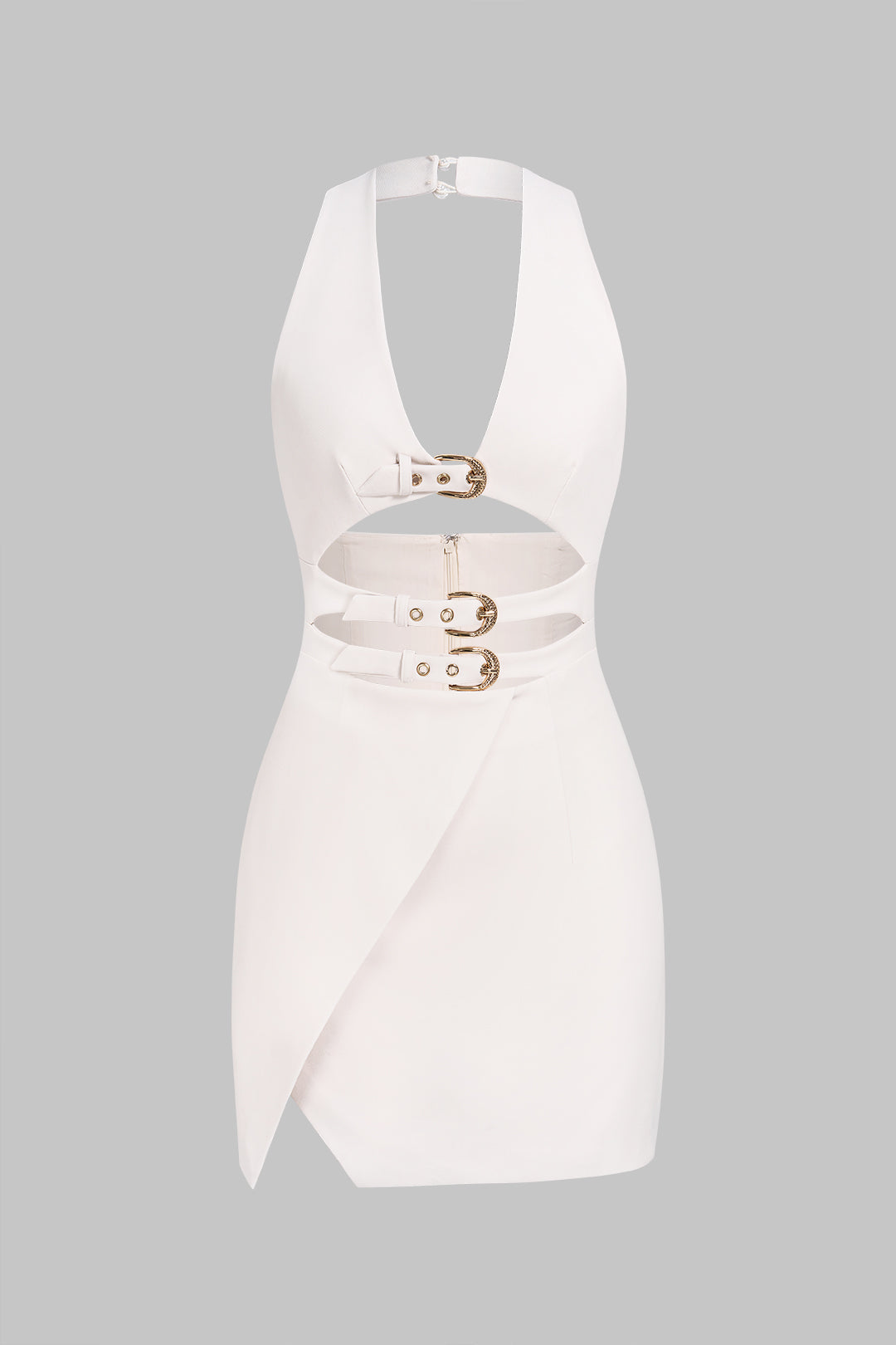 Metallic Halter V-Ausschnitt Cut-Out Ärmelloses Minikleid