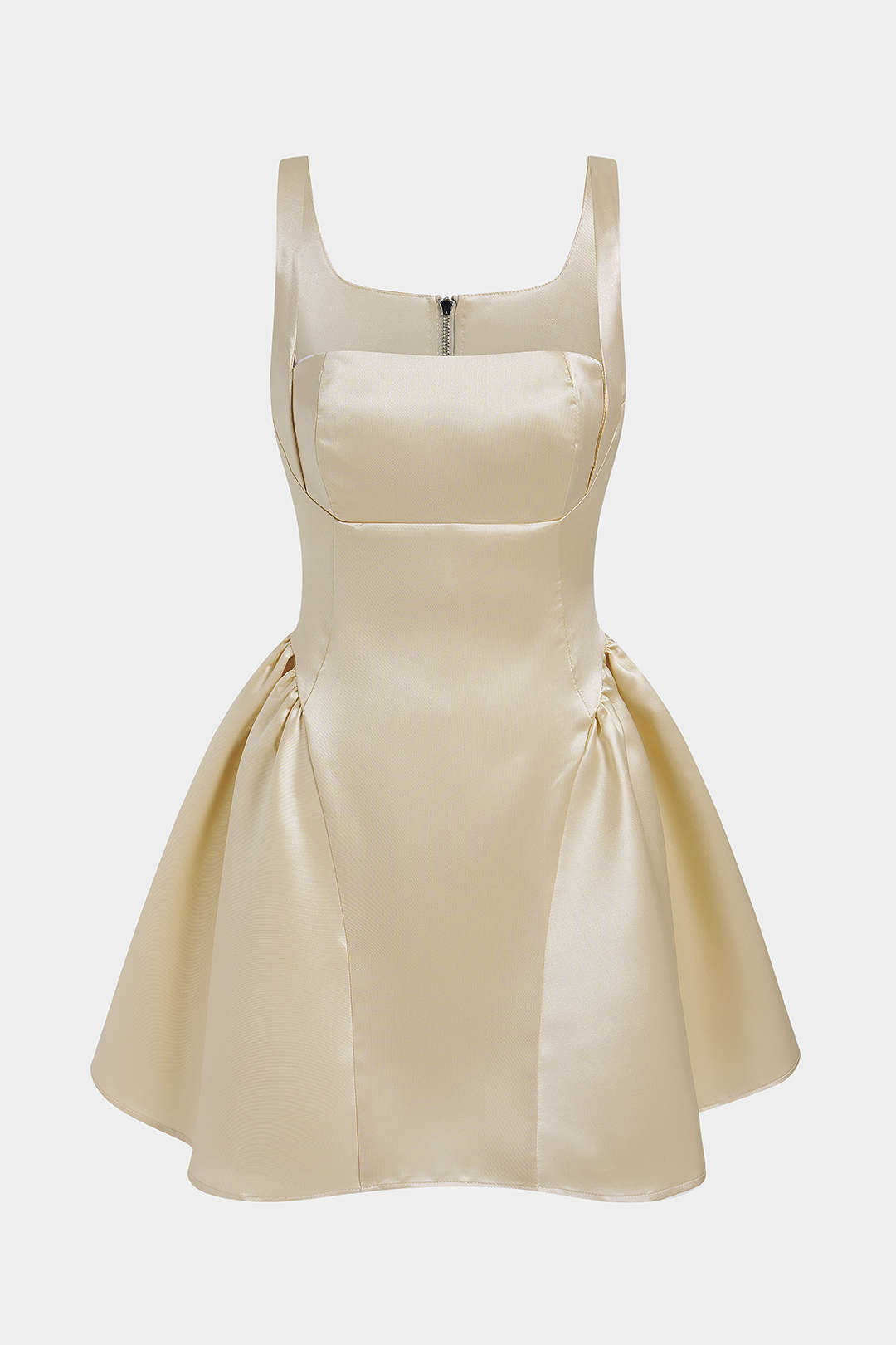 Satin Puff Hem Sleeveless Mini Dress