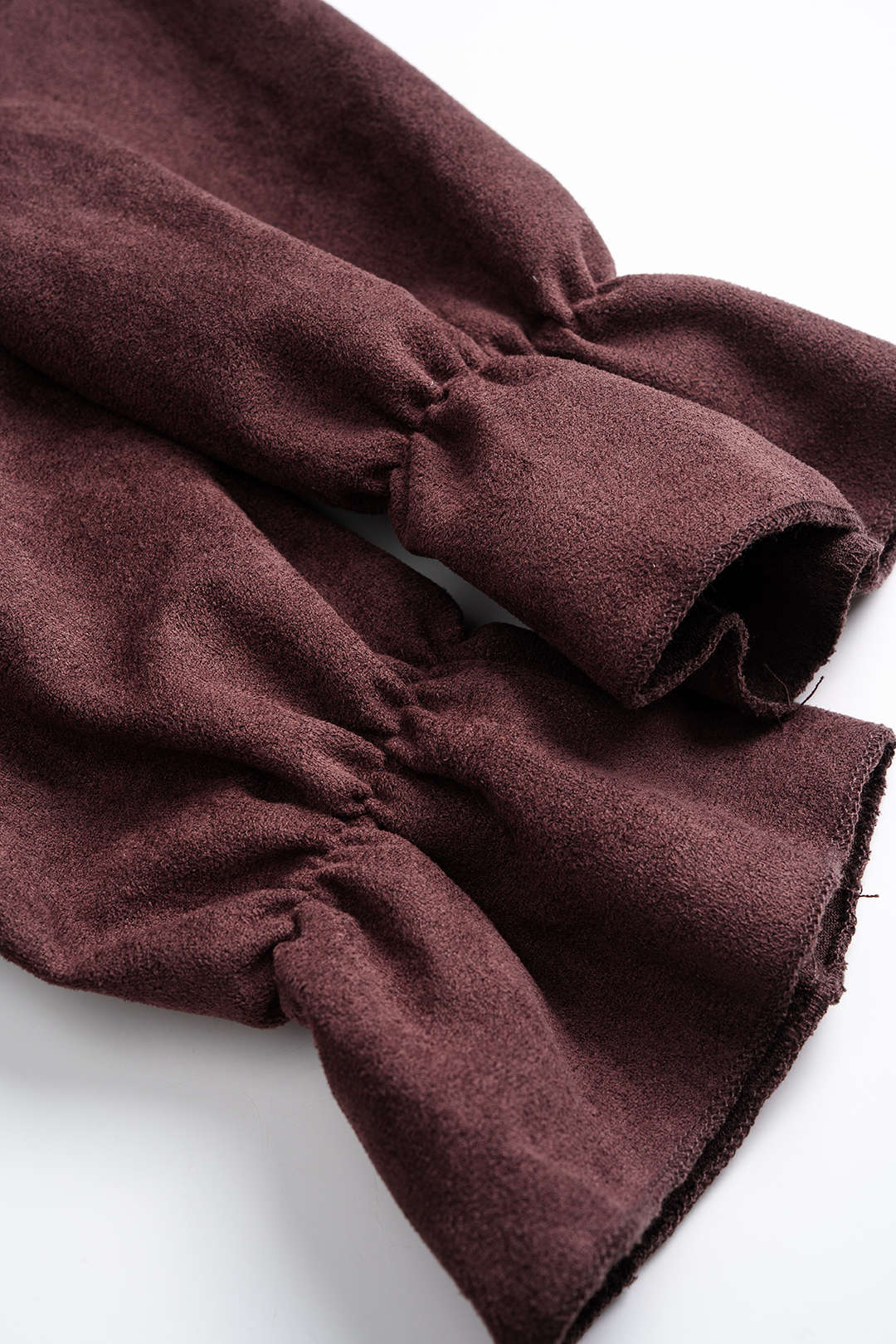 Suede Drawstring Zipper Long Sleeve Midi Dress