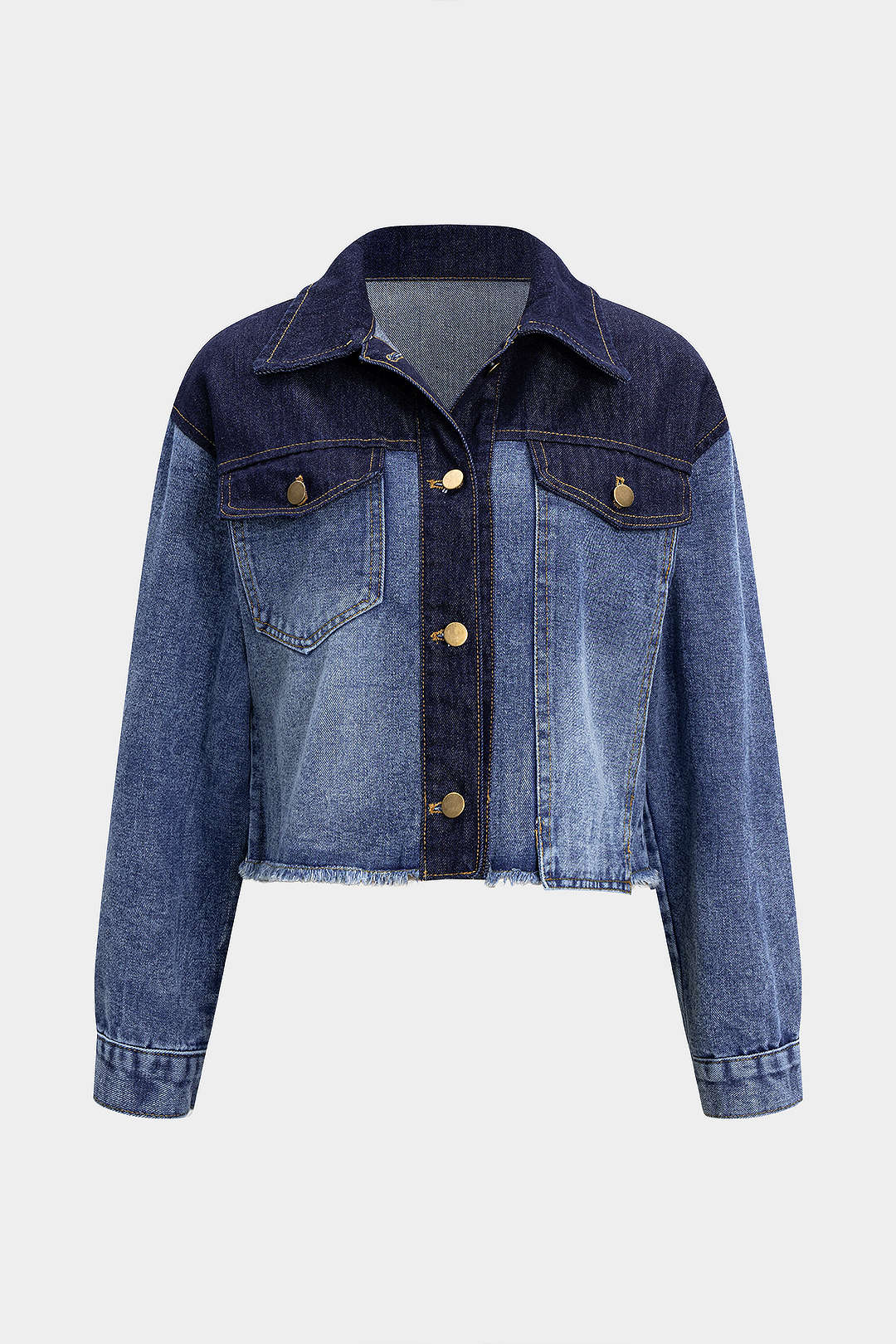 Jeansjacke mit Kontrastknöpfen und Fransen