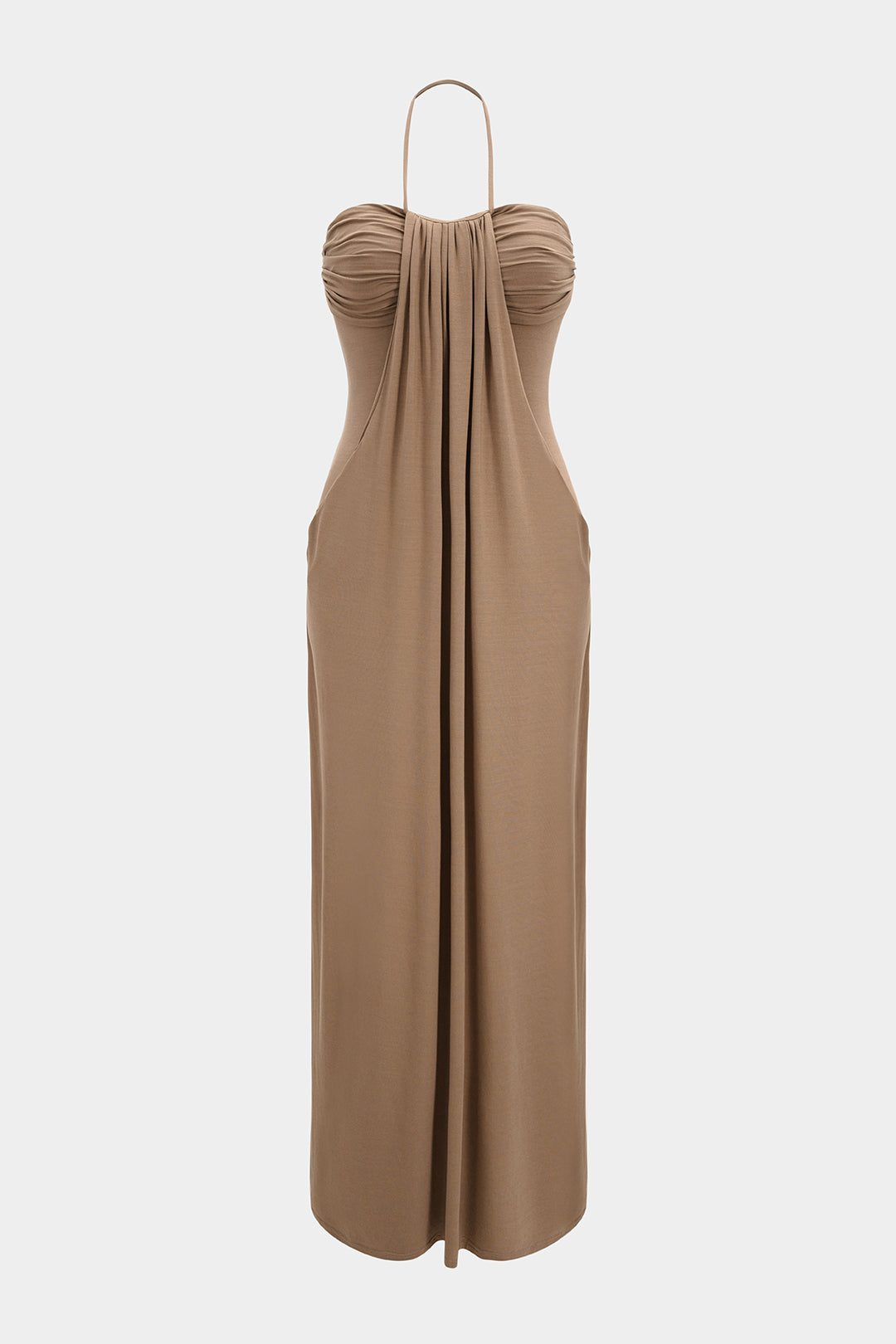 Neckholder-Maxikleid, ärmellos, gerafft