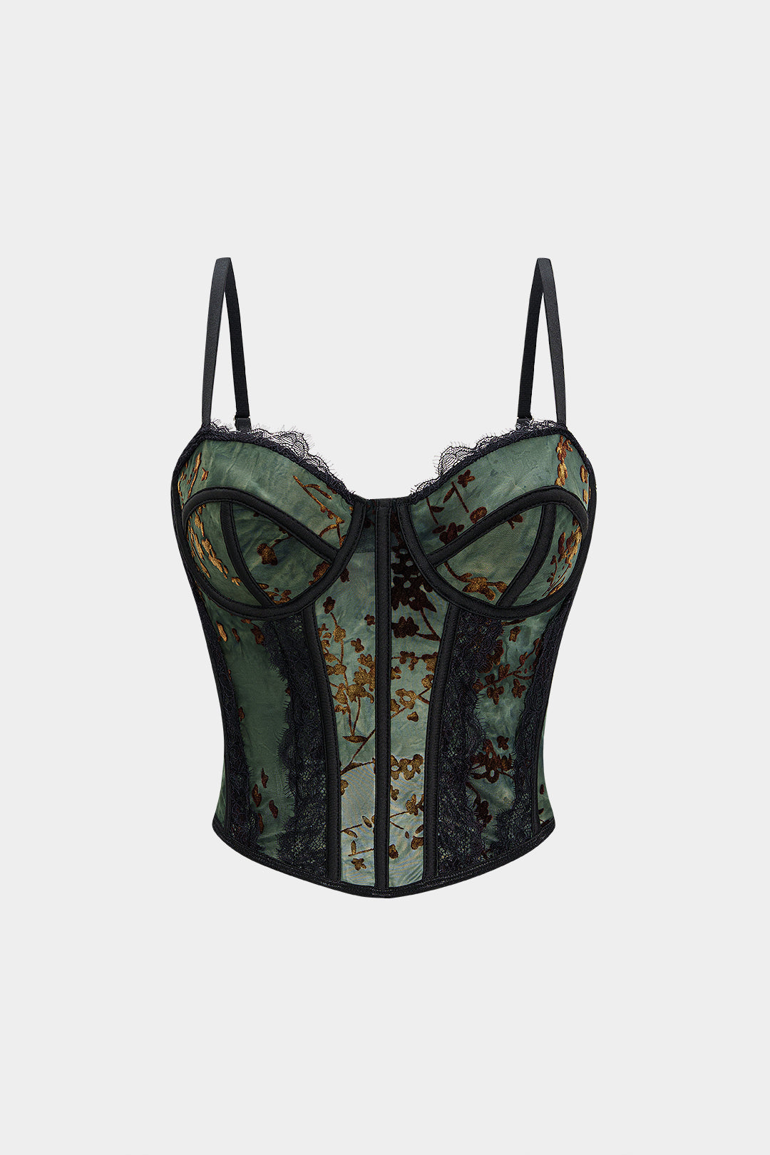 Haut caraco corset bustier en dentelle imprimé rétro