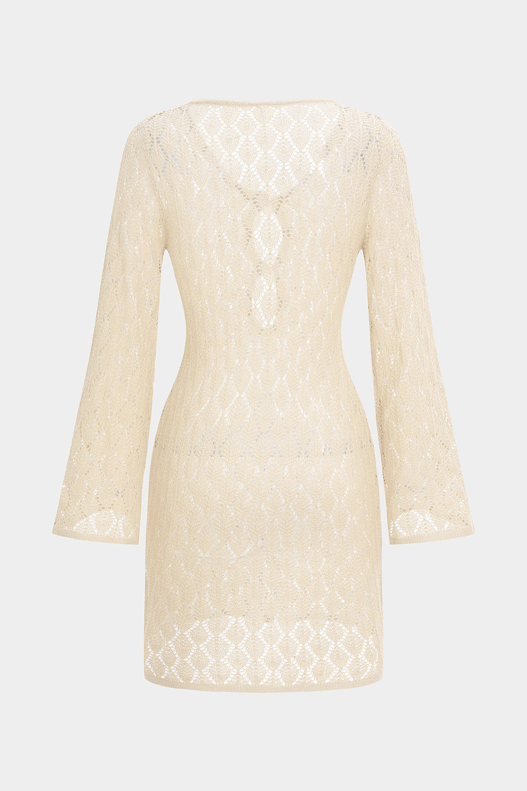 Grobes Strickkleid mit V-Ausschnitt, langen Ärmeln und Mini-Länge