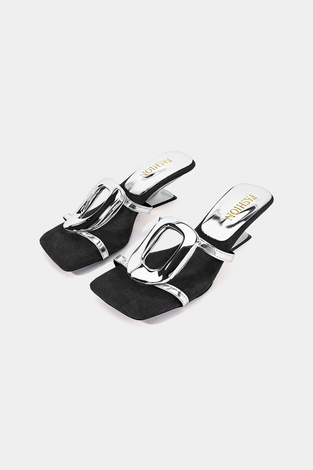 Metallic geometrische Sandalen mit eckiger Zehenpartie
