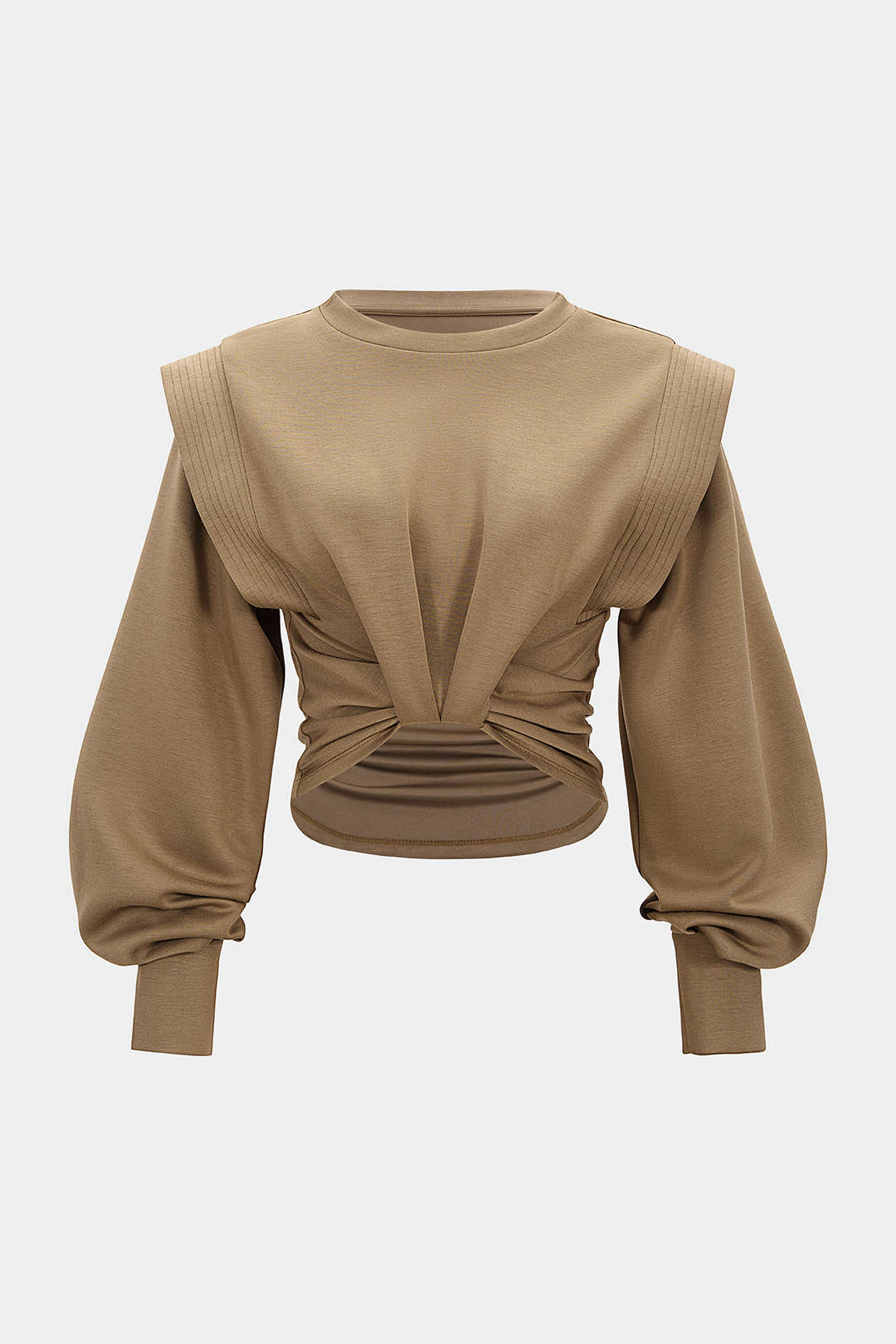 Ruched Round Neck Long Sleeve Sweatshirt