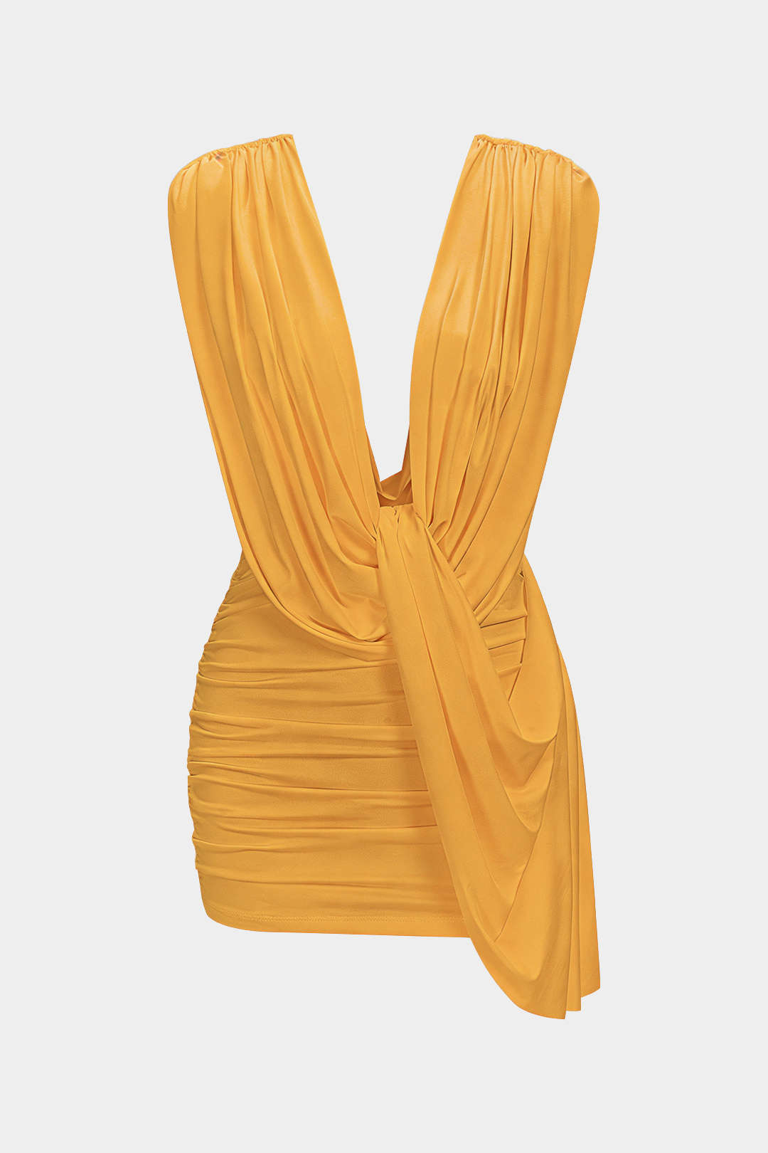 Minikleid mit Raffungen, Drapierungen, Wasserfallausschnitt und asymmetrischem Saum ohne Ärmel