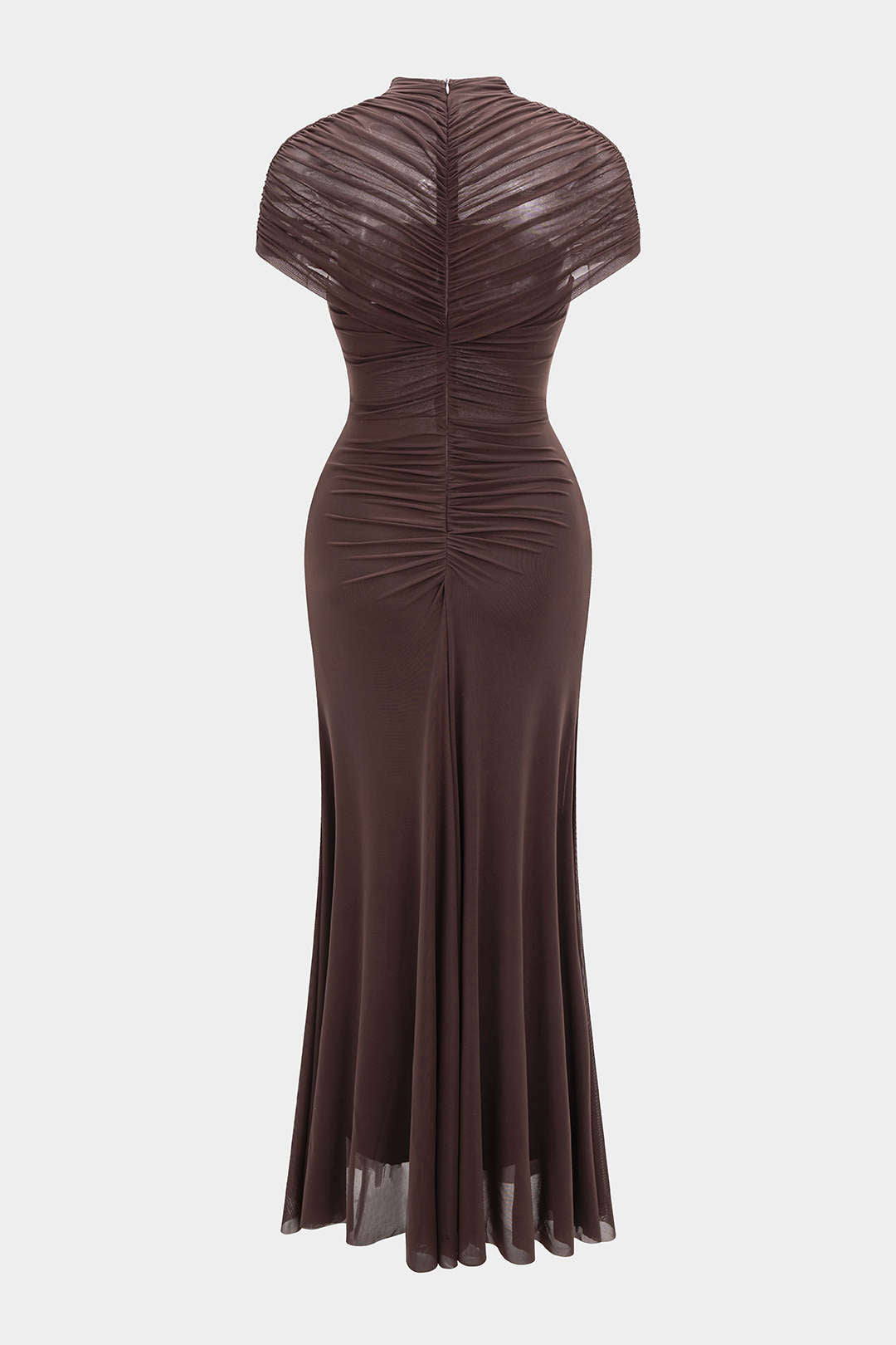 Maxikleid aus Mesh mit Raffungen, Cut-Outs und kurzen Ärmeln