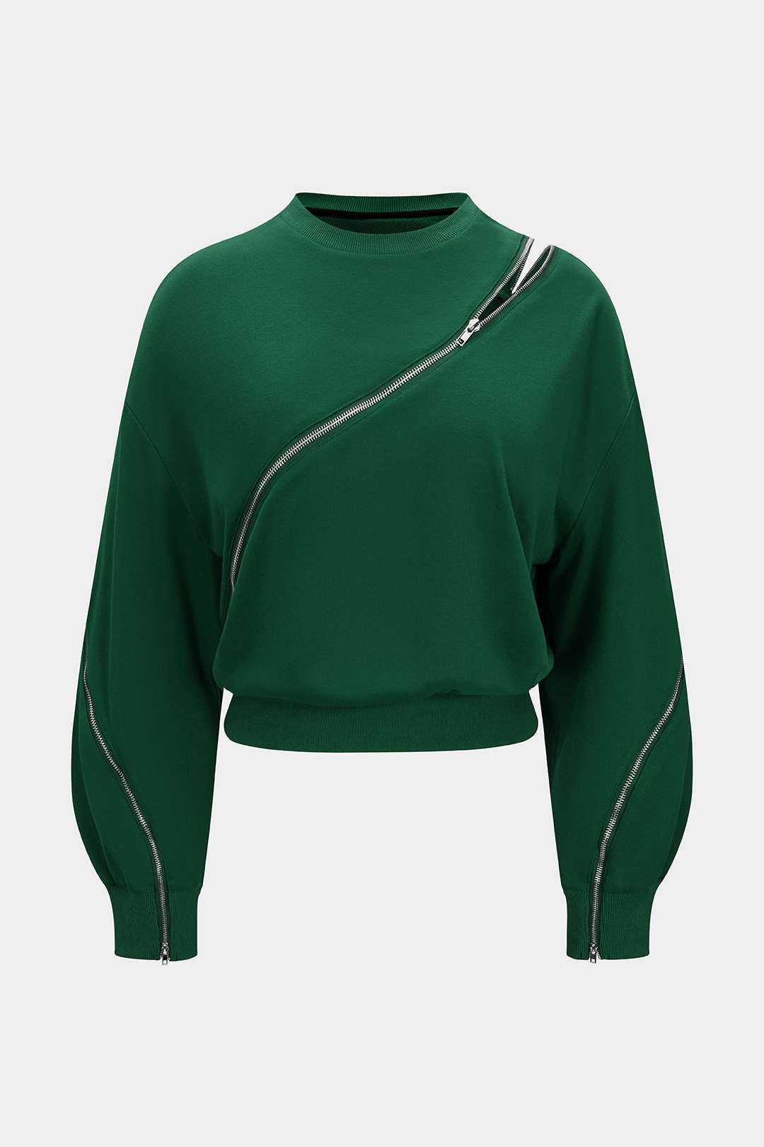Sweat-shirt zippé à col rond