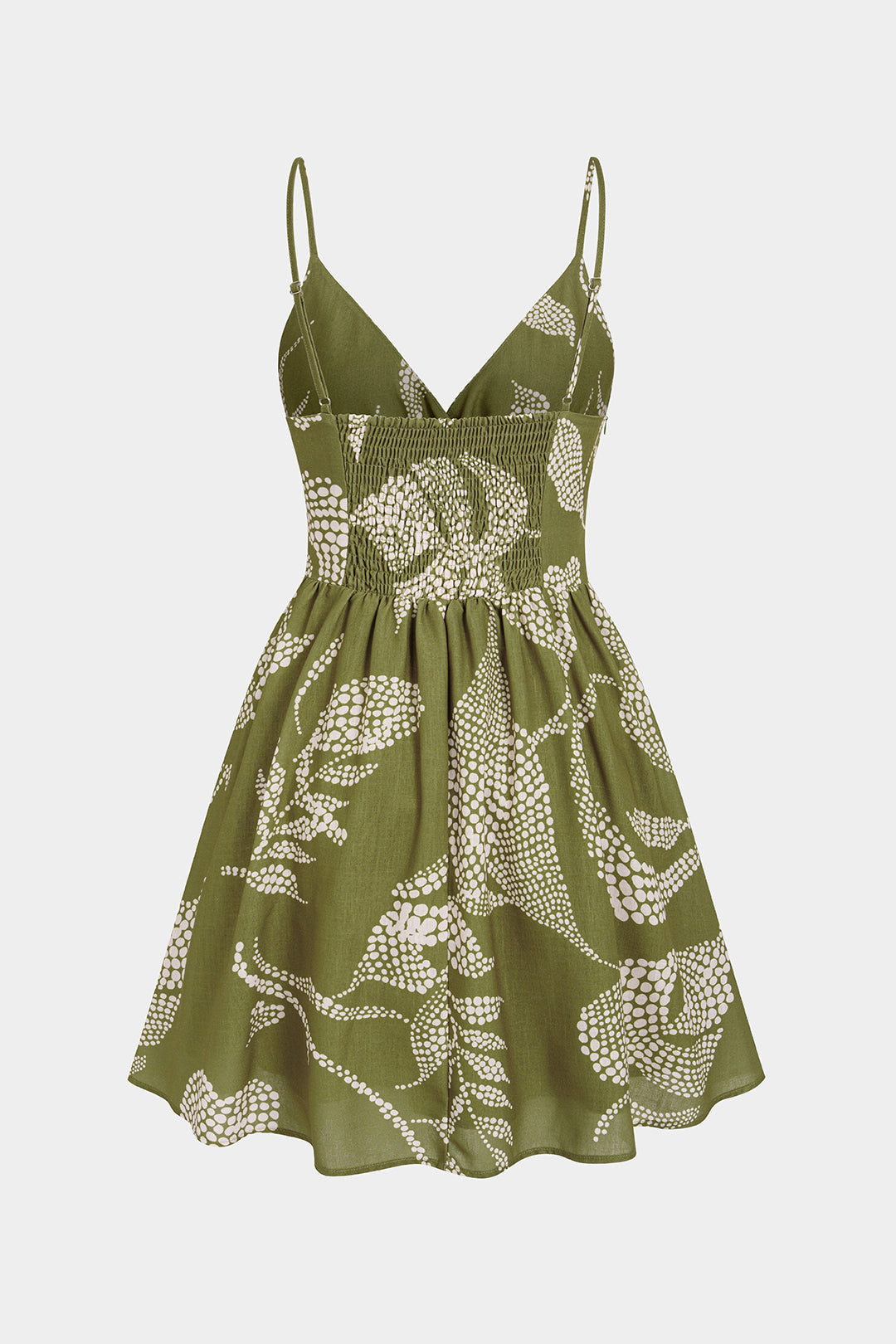 Leaves Print V-Neck Sleeveless Mini Dress