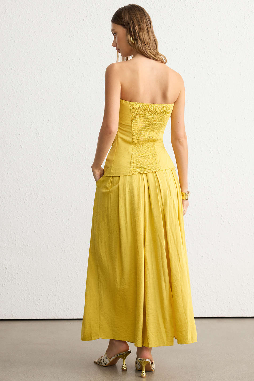 Ruched Smocked Tube Top And Skirt Set