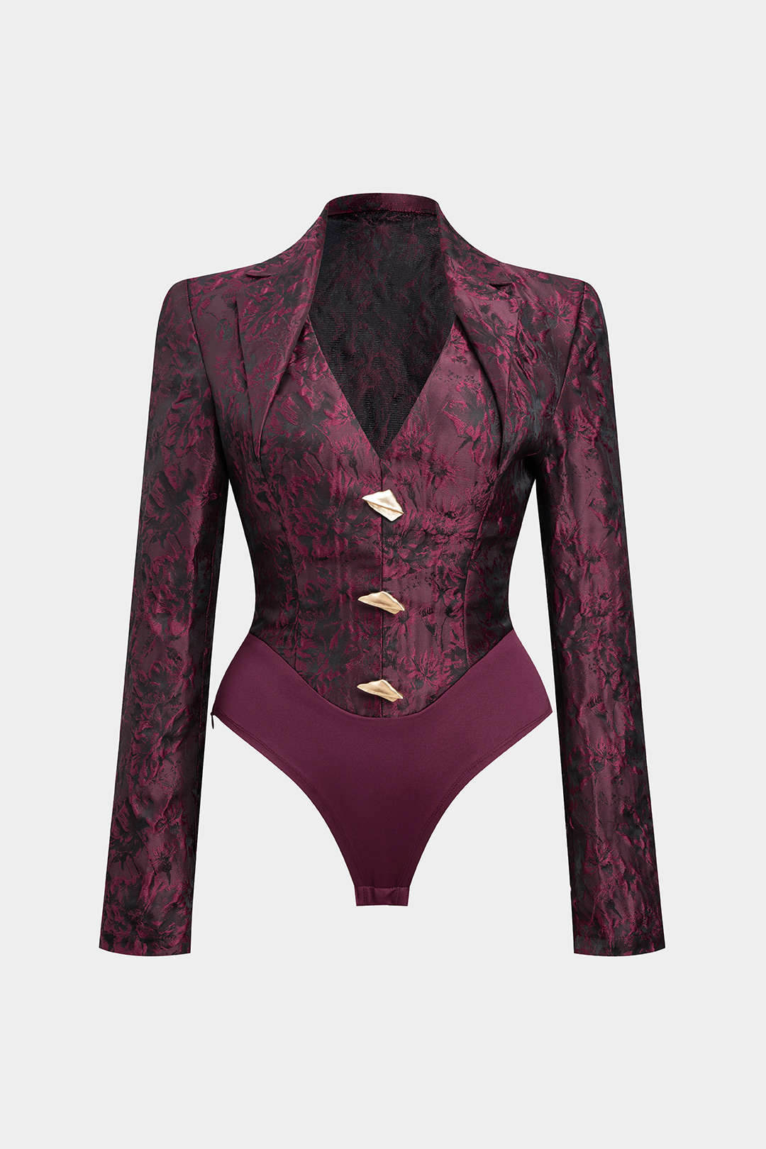 Body à manches longues avec revers cranté en jacquard imprimé floral