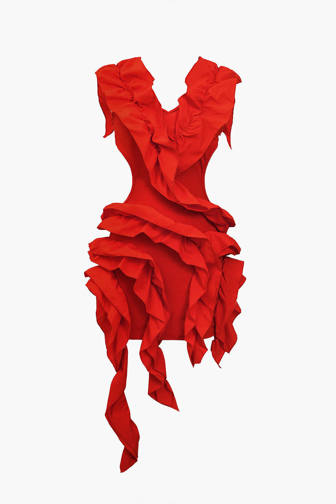 Robe midi unie à volants et dos nu