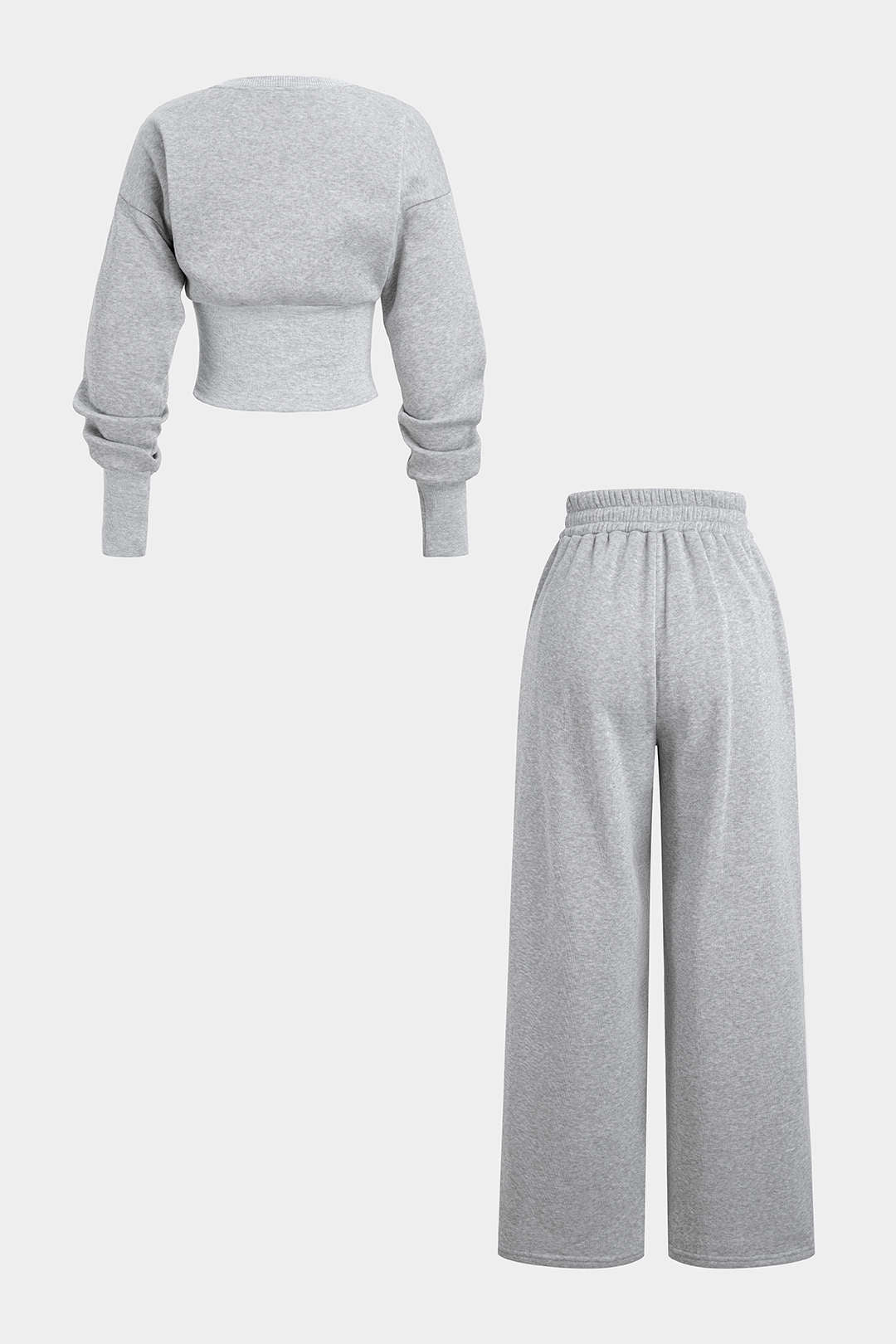 Solid Button Long-Sleeve Top And Shirred Waistband Pants Set