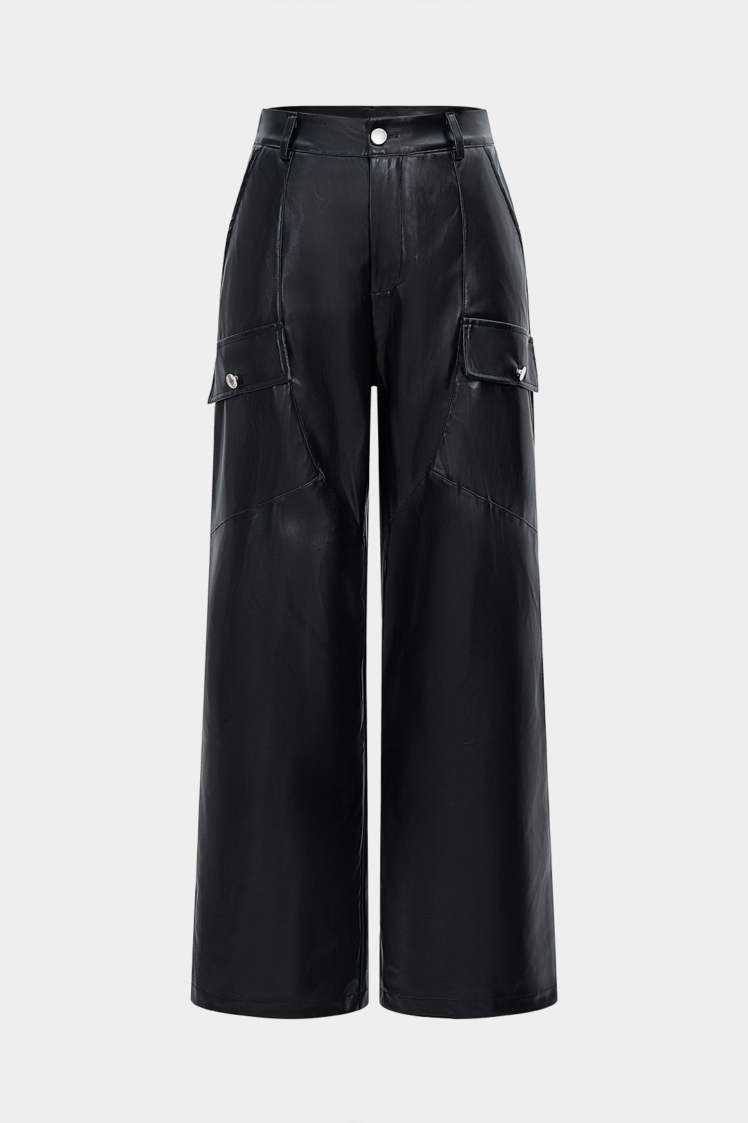 Gerade geschnittene Kunstlederhose mit Taschen