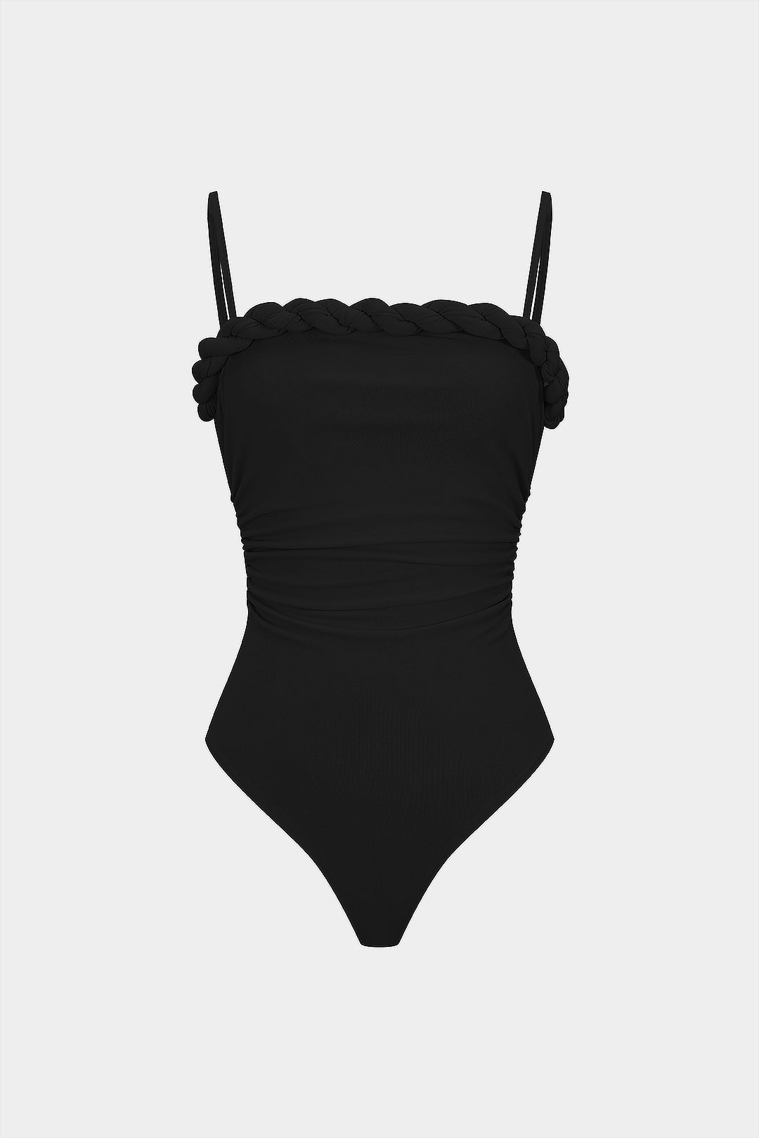 Einfarbiger ärmelloser Bodysuit mit gedrehtem Knoten und Raffungen