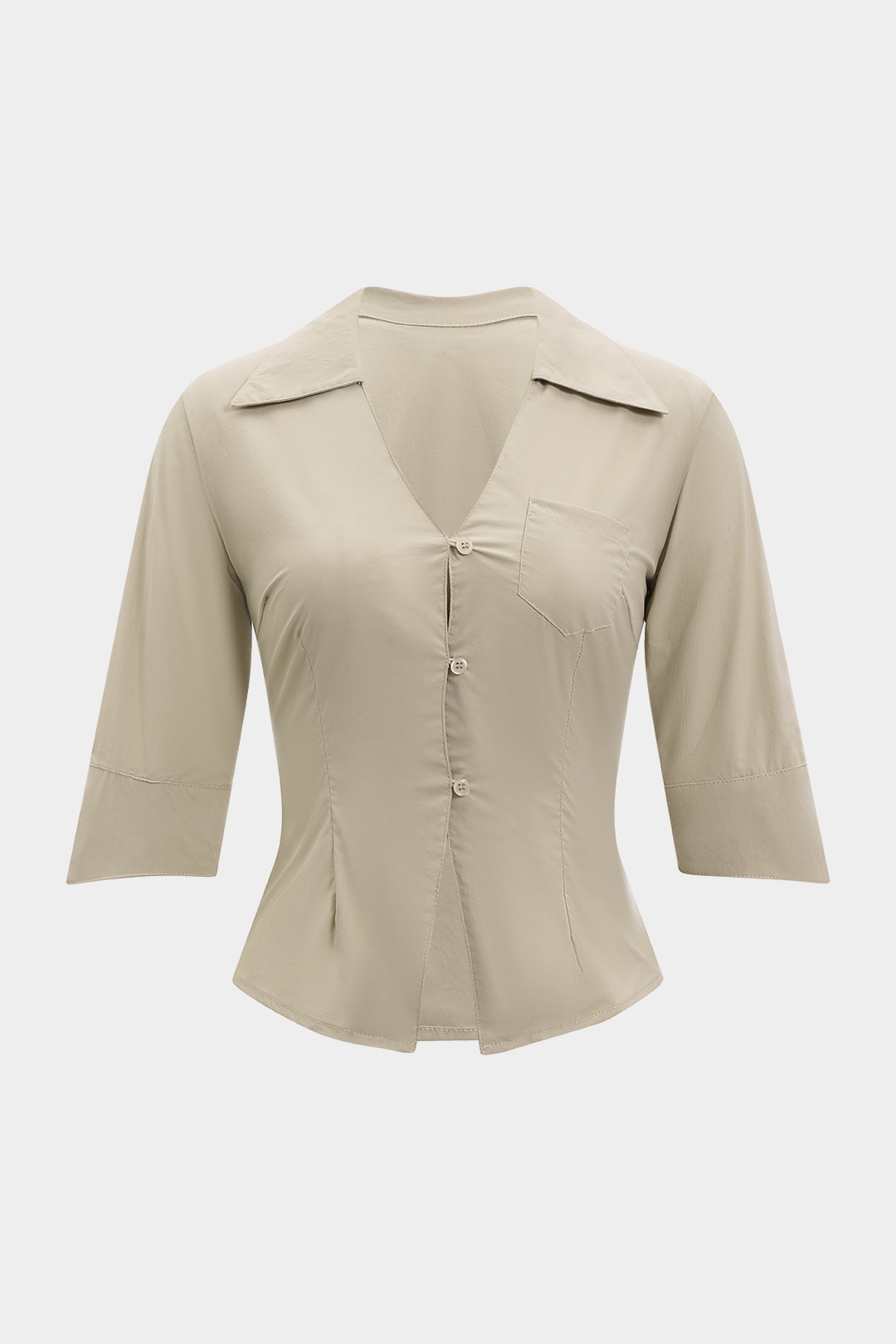 Linen V-Neck Button Pocket Short-Sleeve Shirt