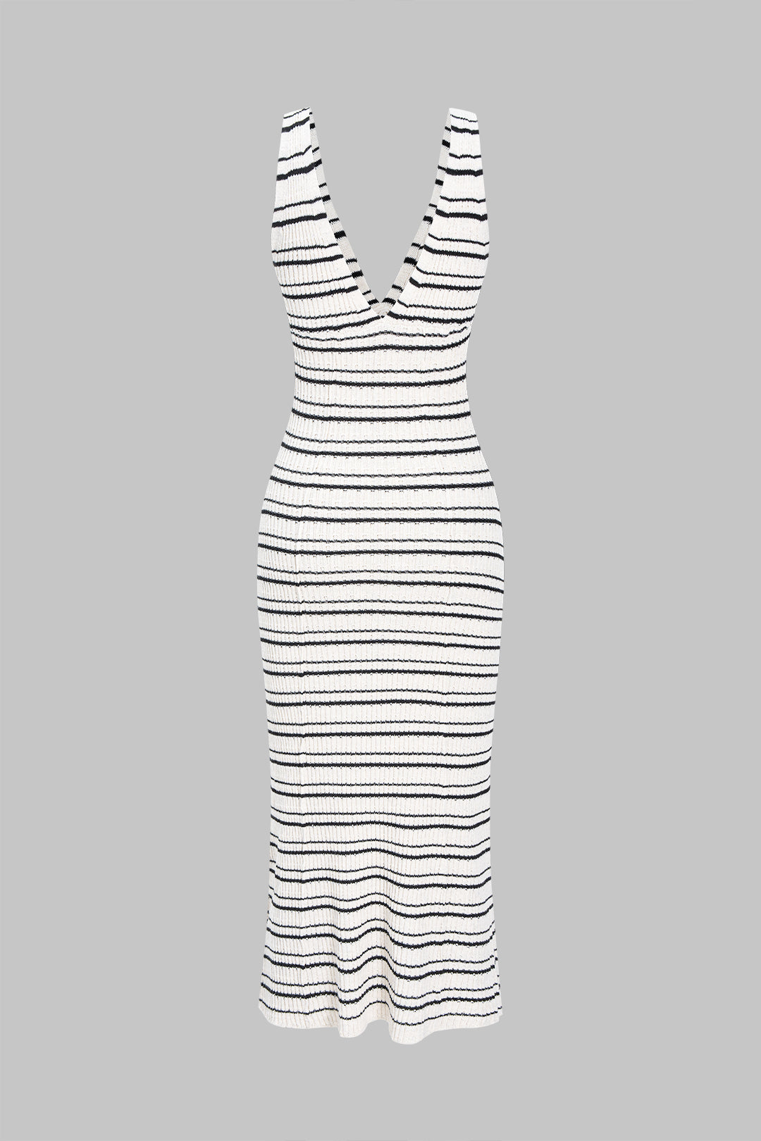 Knit V-Neck Stripes Print Contrast Sleeveless Midi Dress