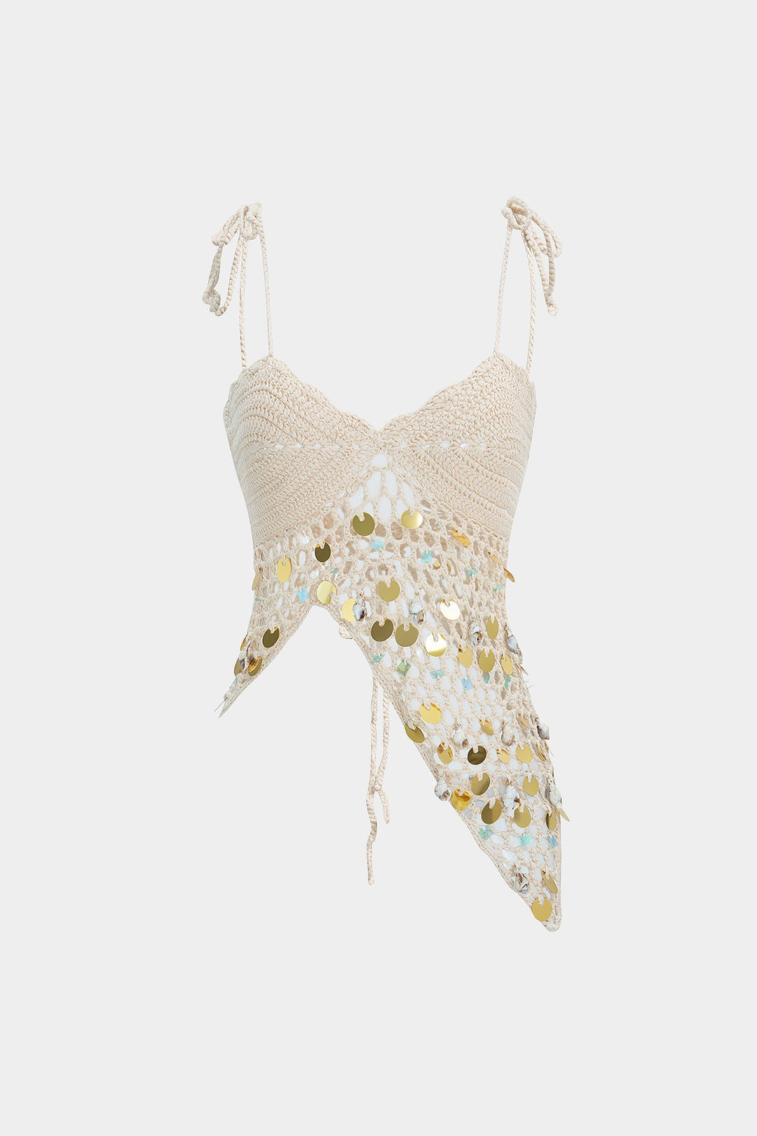 Knit Sequin Asymmetrical Tie-Up Cami Top