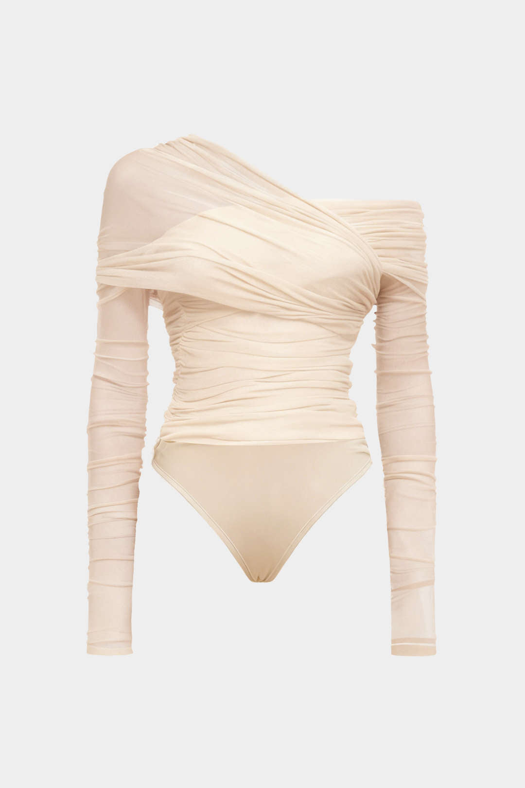 Body asymétrique froncé en maille à une épaule croisée