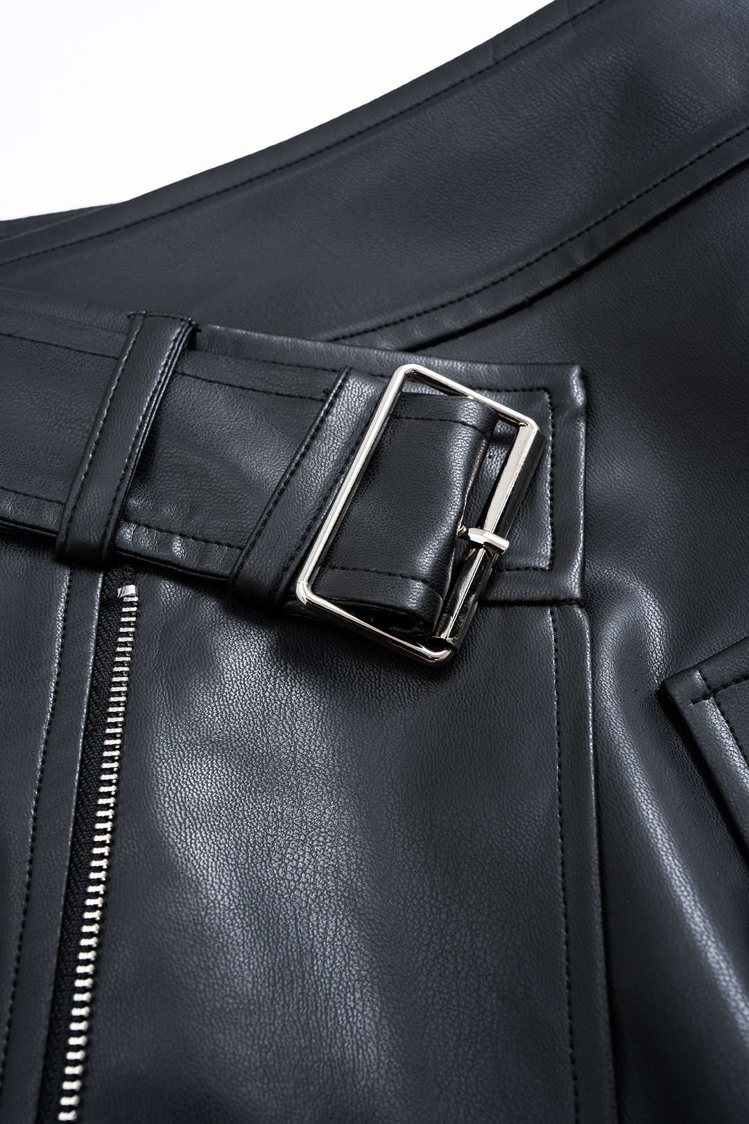 Faux Leather Patchwork Asymmetrical Zipper Split Skirt