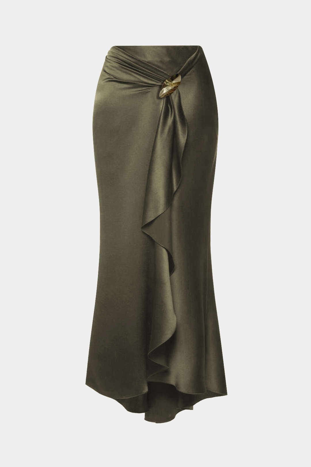 Satin Ruffle Ruched Asymmetrical Skirt