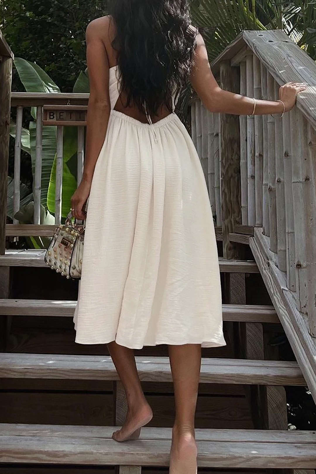 Robe midi fendue sans dos à col en V