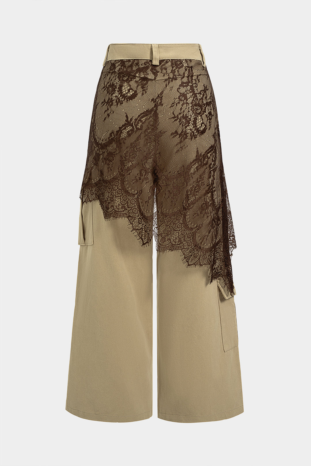 Hose mit Spitzenbesatz, Patchwork, asymmetrisch, hoher Taille und weitem Bein
