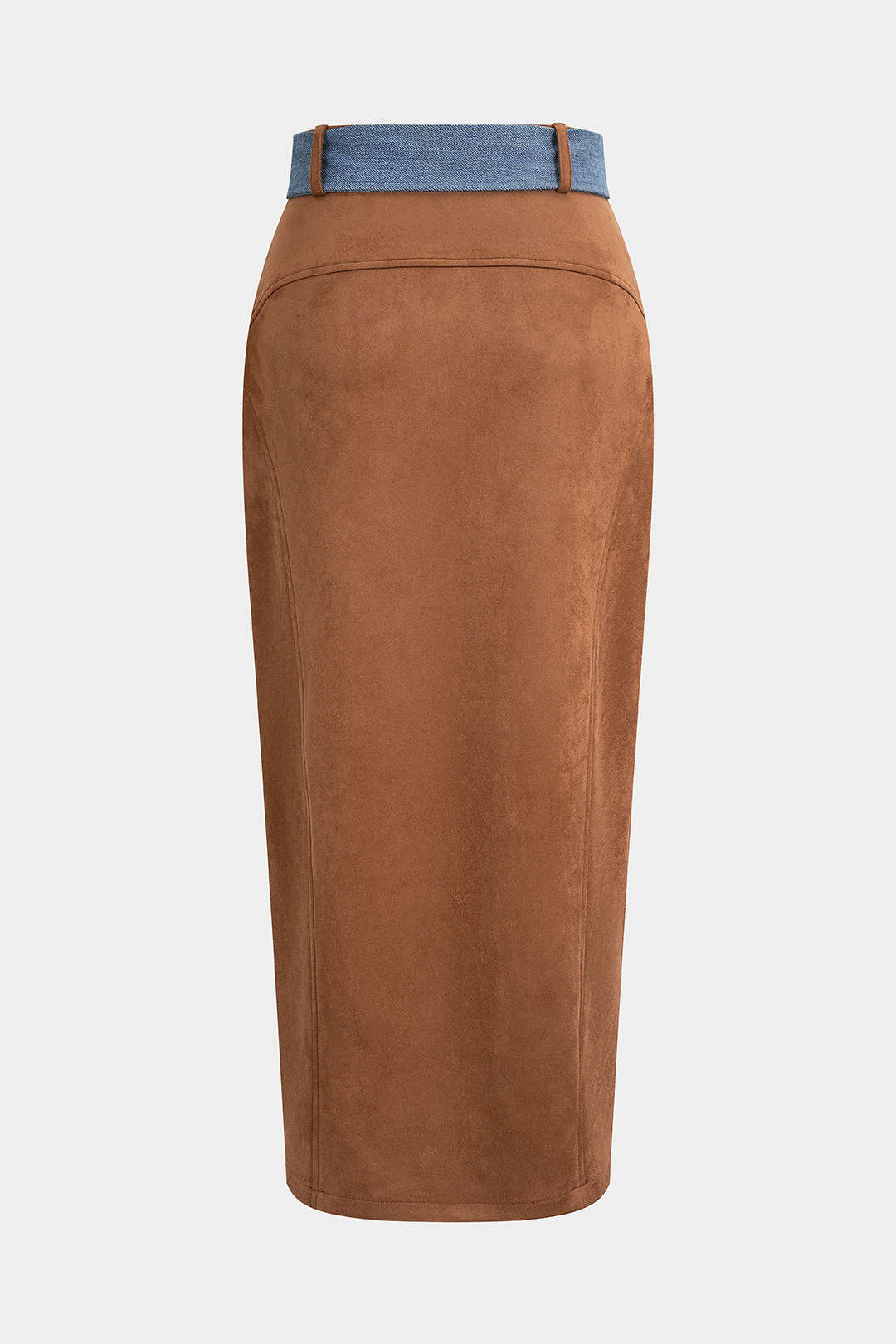 Suede Belted High Slit Skirt