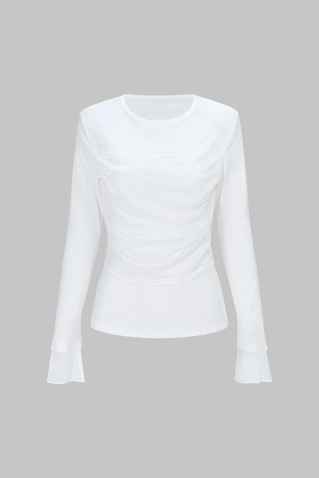Round Neck Ruched Long-Sleeve Top