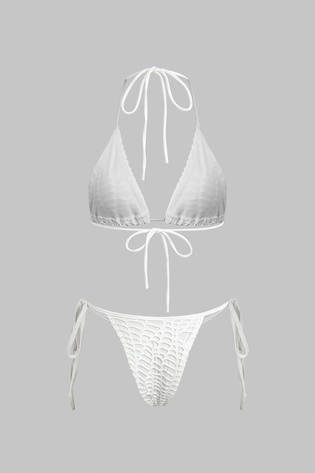 Strukturiertes Neckholder-Bikini-Set mit offen gestricktem Überwurf