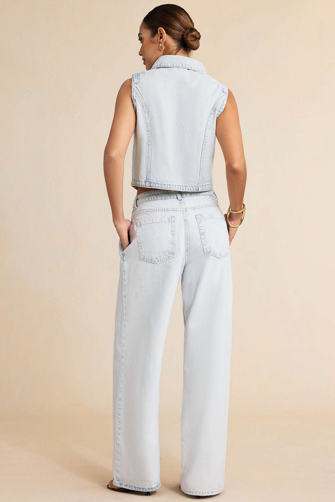 Denim Asymmetrical Straight Leg Jeans