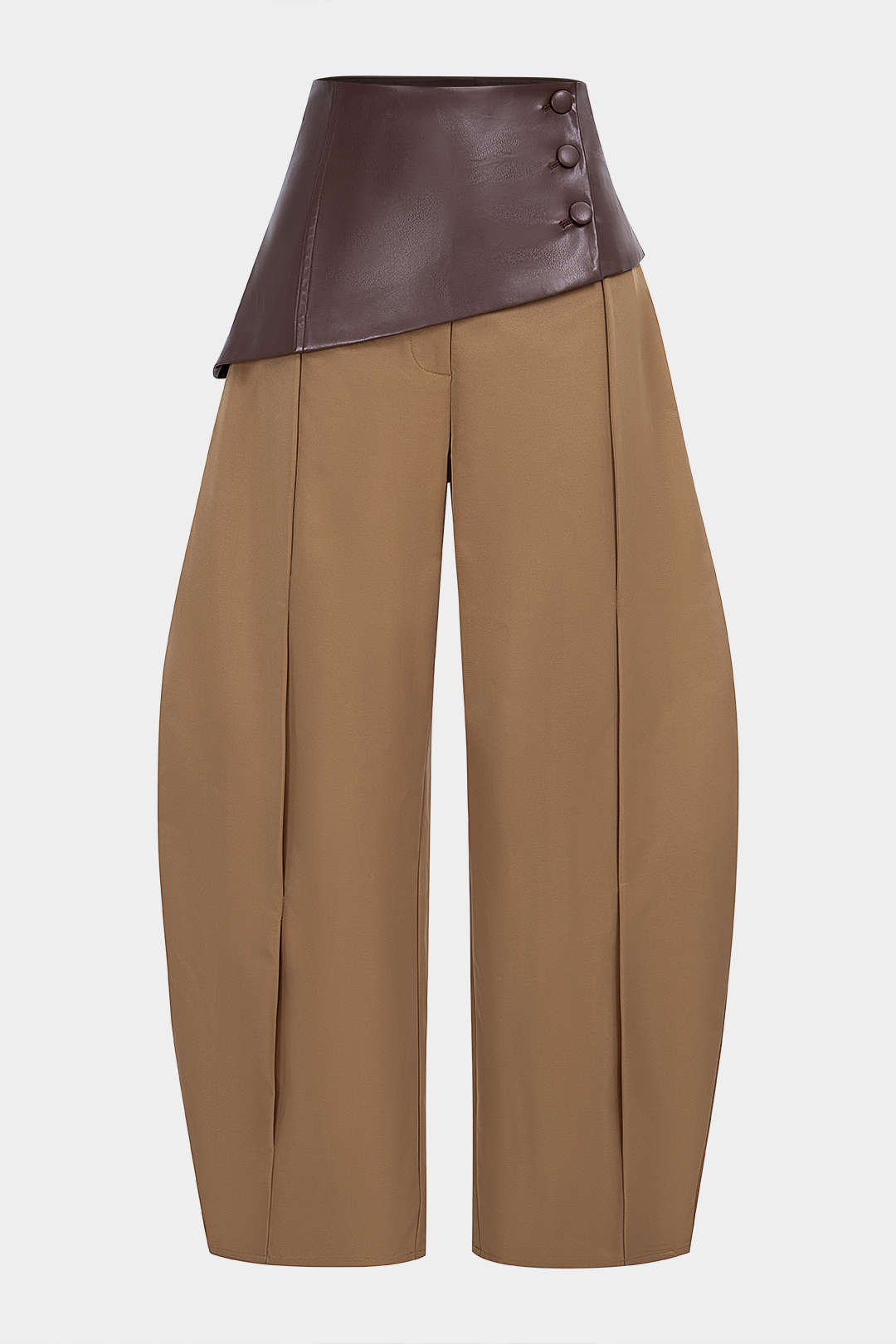 Asymmetrische High-Waist-Hose aus Kunstleder-Patchwork