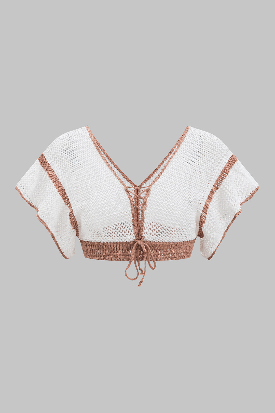 Ensemble caraco en tricot ajouré à col en V et jupe fendue à cordon de serrage
