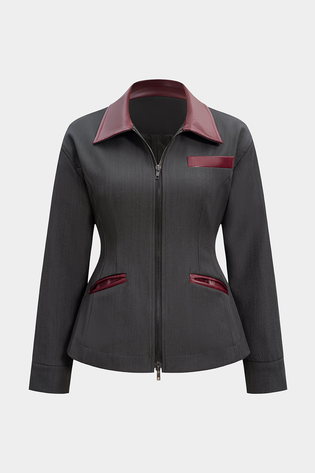 Patchwork Zipper Leather Jacket American Retro Design