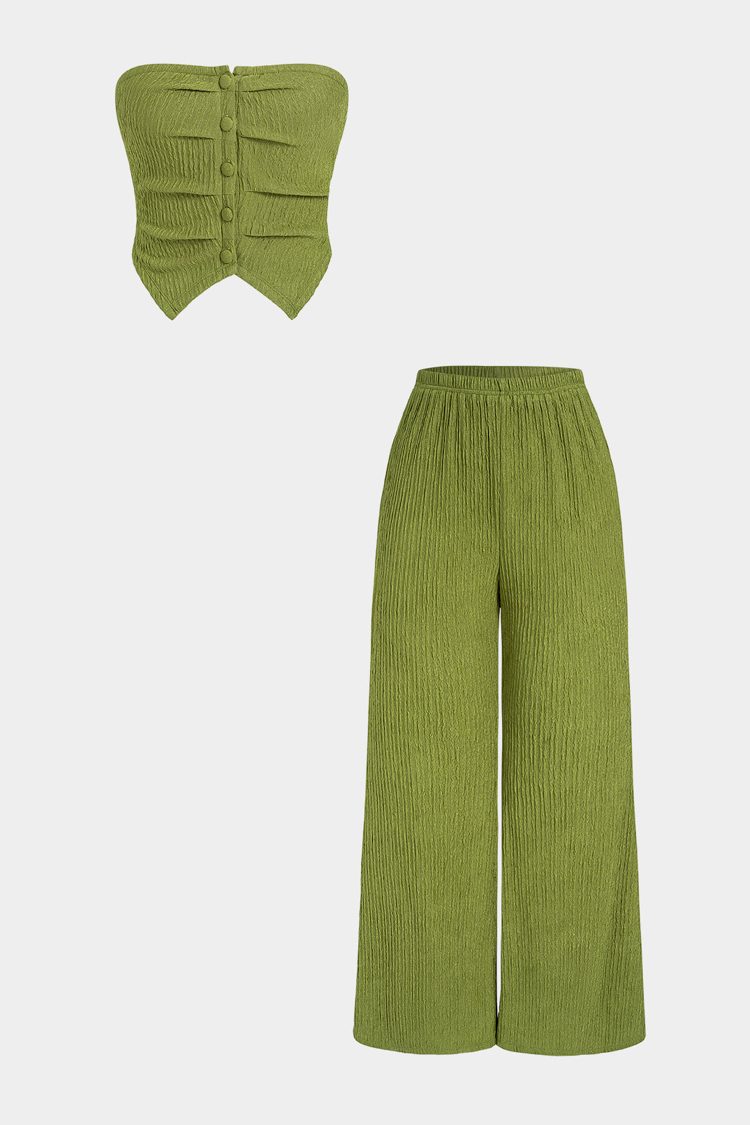 Strukturiertes trägerloses Oberteil und Hose mit weitem Bein Set